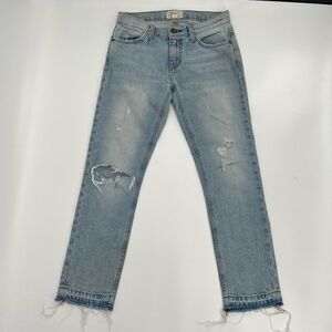 Current/Elliott The Cropped Straight Sealine Destroy Release Hem Jeans Size 24